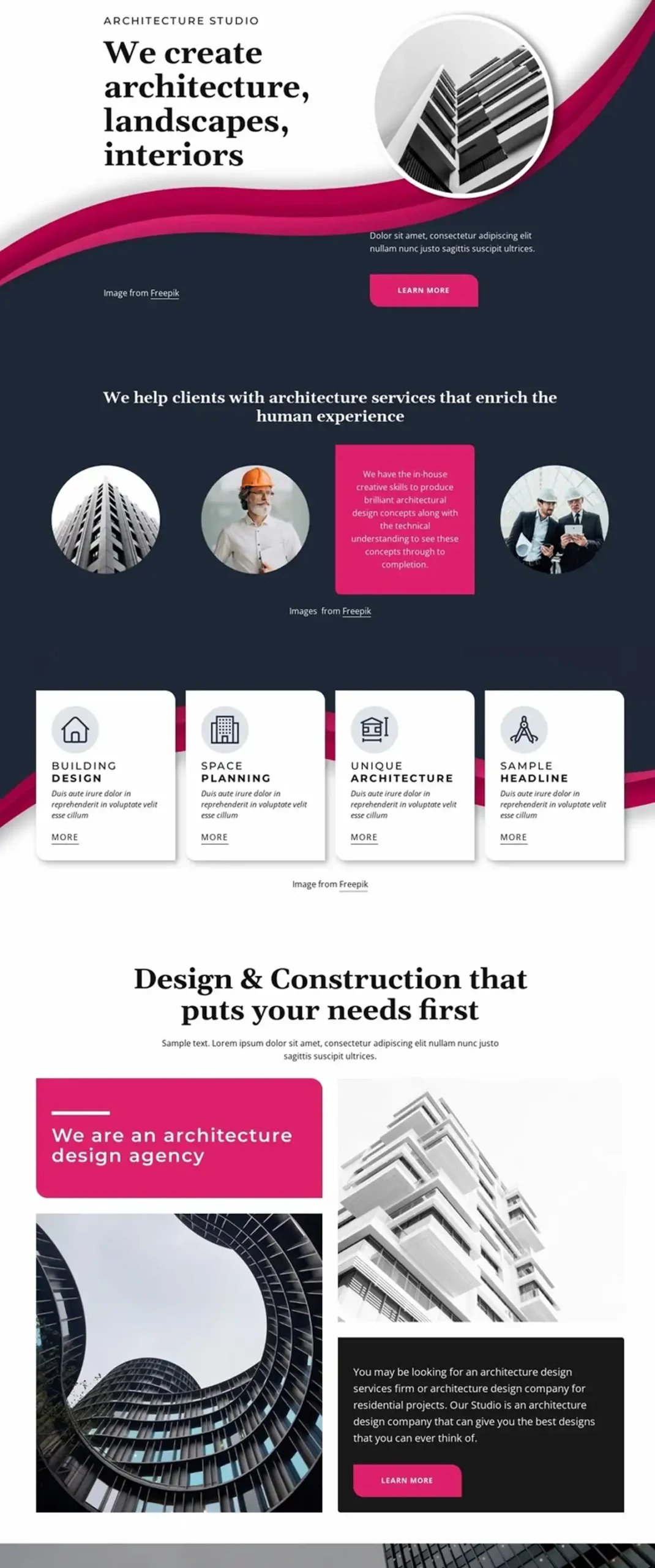 Screenshot of an Architecural website design