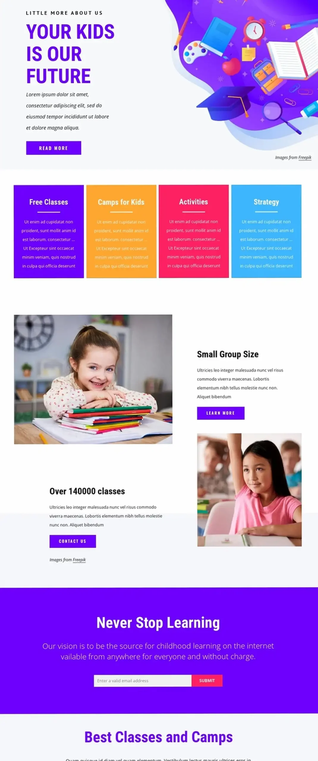 Screenshot of an education website design.