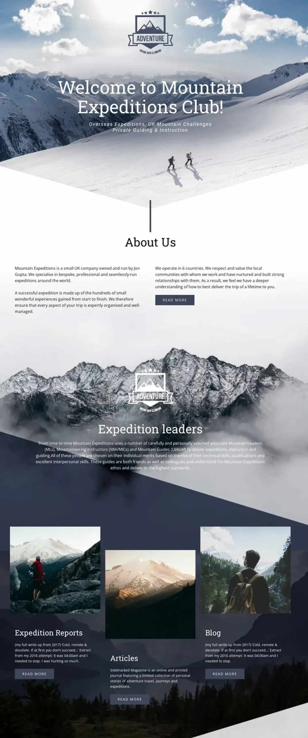 Screenshot of a travel website design